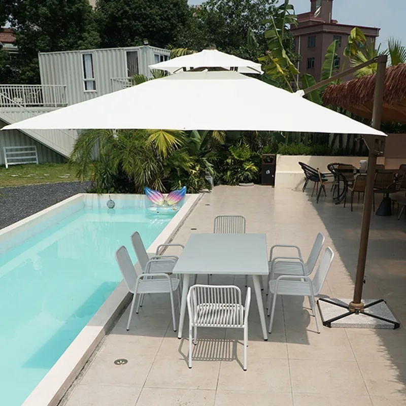 Outdoor homestay table and chair combo: outdoor villa garden courtyard outdoor balcony waterproof white leisure table and chair