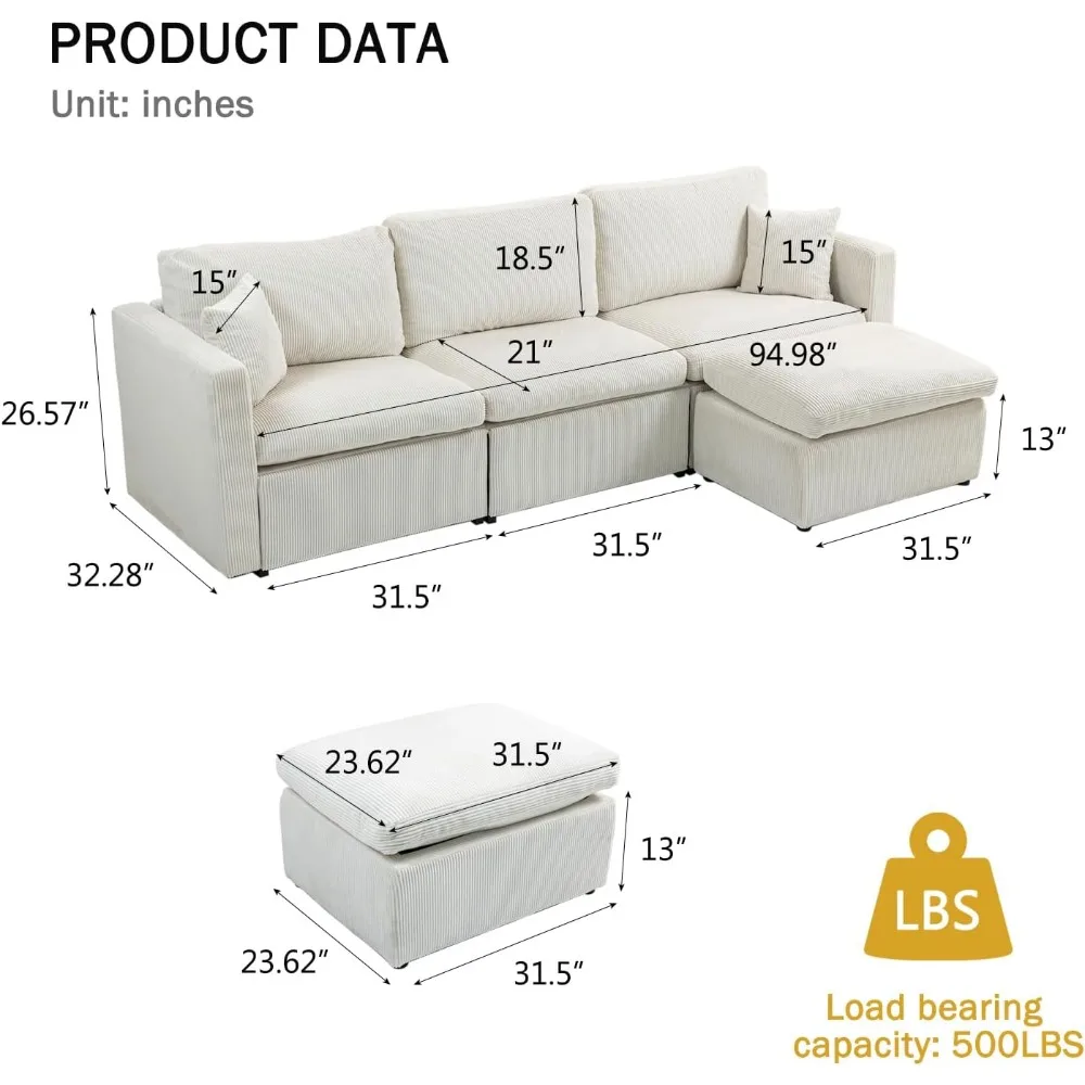 طقم أريكة مقطعية حديثة ذات 3 مقاعد مع مسند لغرف المعيشة الصغيرة، تصميم مستوحى من السحابة