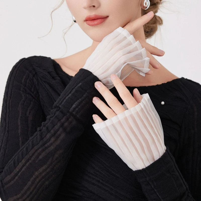 Weiße Spitze Rüschen Dekoration Manschette Handgelenkwärmer Damen Romantisches Armband Mode Hemd Pullover Abnehmbare Faltenärmel