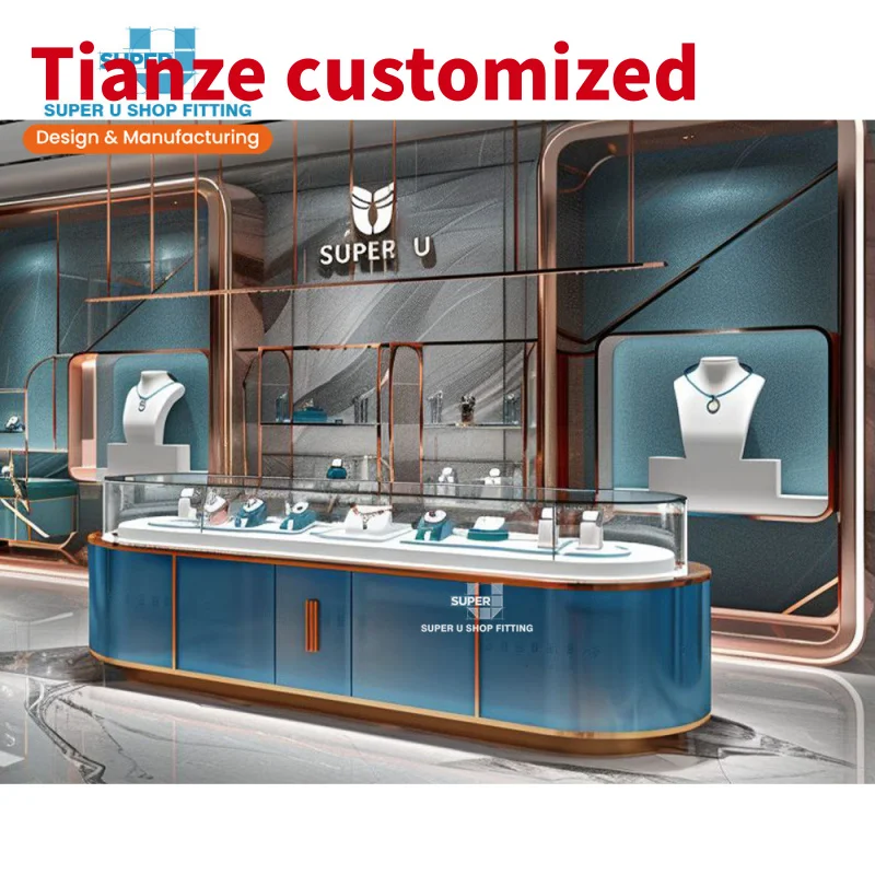 (customized)Luxury Jewelry Store Display Furniture Design Lockable Jewellery Shop Bar Counter Glass Jewelry Showcase Kiosks