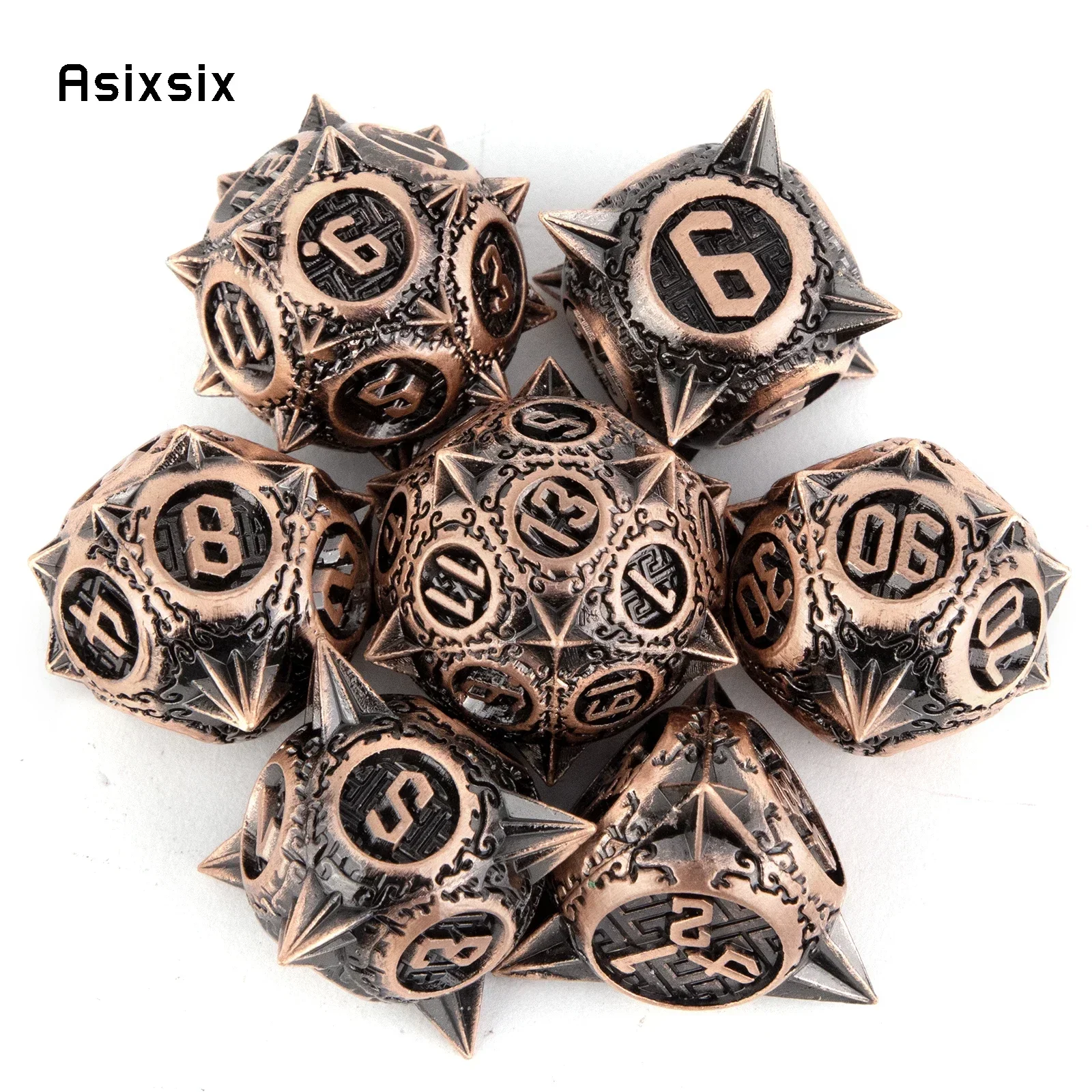 

7 Pcs Copper Meteor Hammer Metal Dice Solid Metal Polyhedral Dice Set Suitable For Role-Playing Dice PropBoard Game Gift