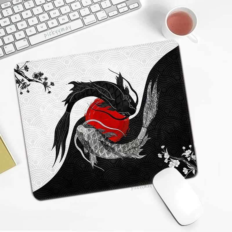 

Yinyang Fish Small Mouse Pad PC Table Mat 18x22cm Computer Desk Mat Rubber Deskpad Laptop Mousepad Japanese Art Koi Mause Pads