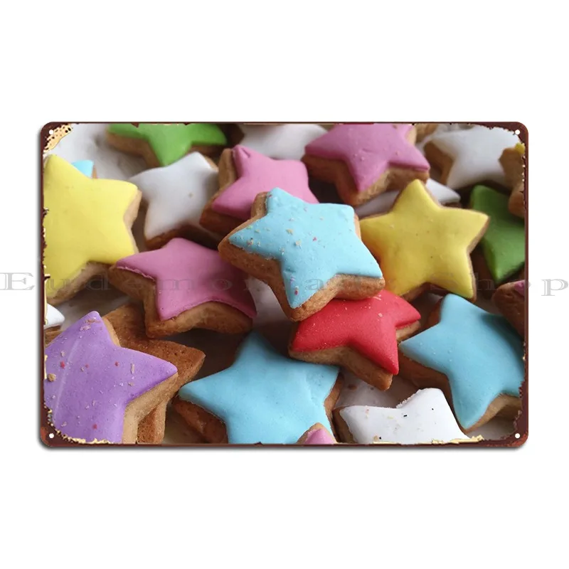 Stars Cookies On The Plate Metal Plaque PaintingFunny Garage Designs Classic Tin Sign Poster