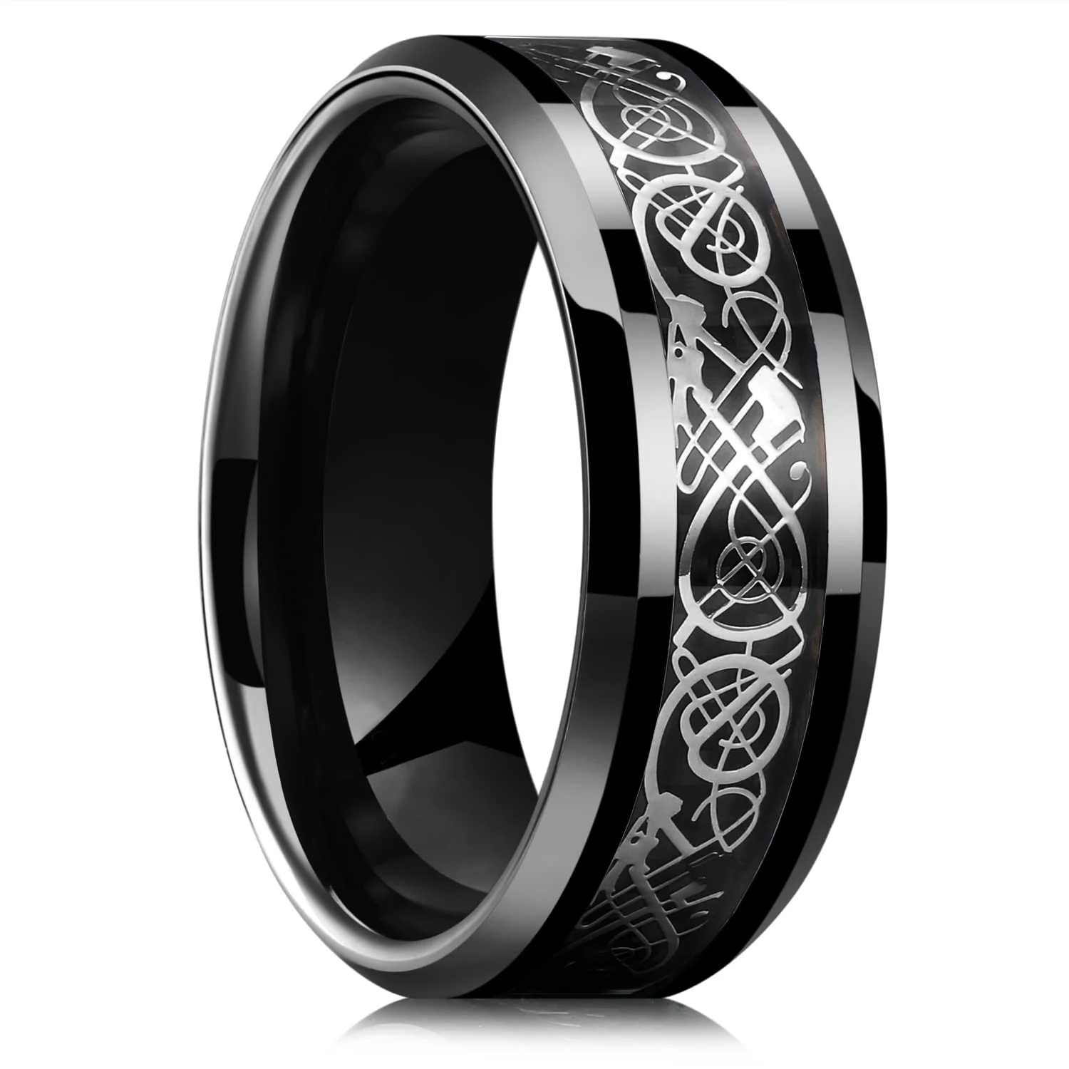 Men's Stainless Steel Celtic Dragon Inlay Ring
