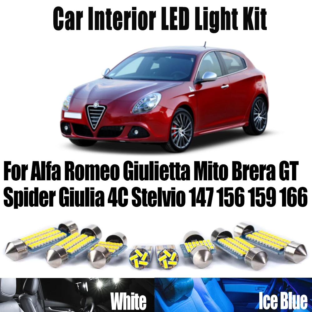 Canbus Car Reading Bulbs Kit For Alfa Romeo Giulietta Mito Brera GT Spider Giulia 4C Stelvio 147 156 159 166 LED Interior Light