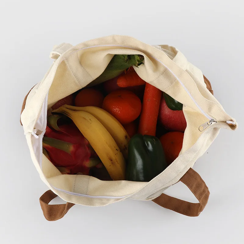 Large Capacity Canvas Shopping Bags Tote Bags Reusable Schoolbag Grocery Shopping Bag Simple Supermarket Outdoor Storage