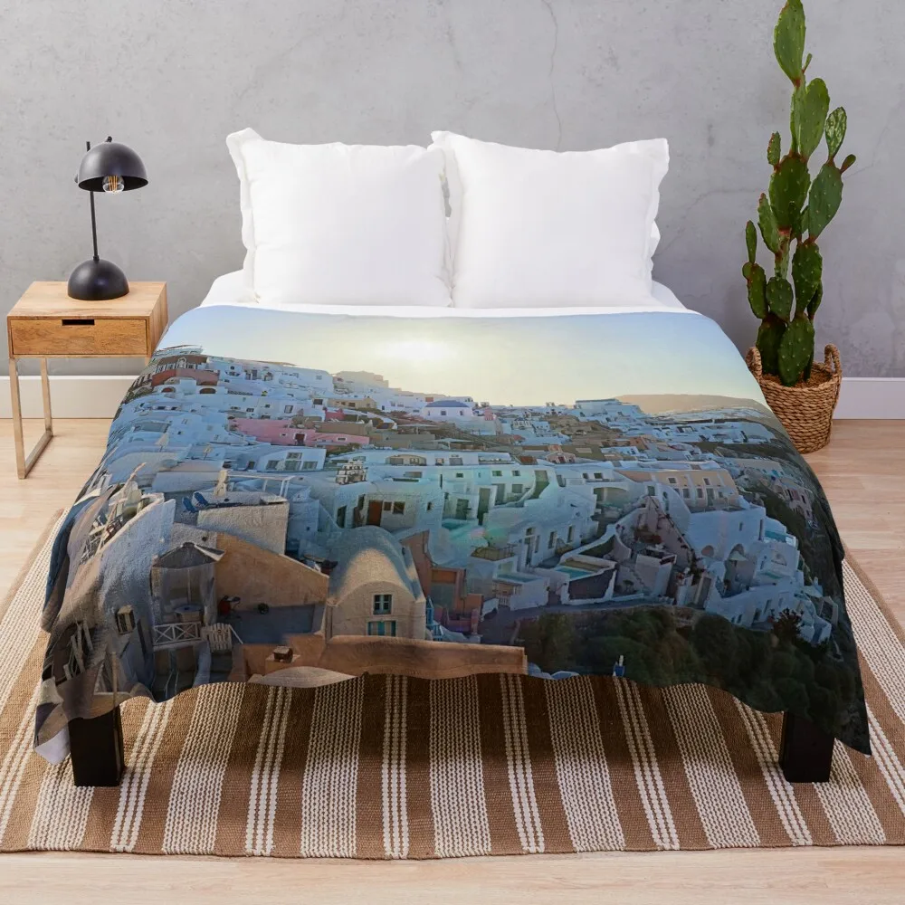 

Oia Santorini Greece Sunrise from Original Photography taken June 2018 Throw Blanket Luxury Thicken Warm funny gift Blankets