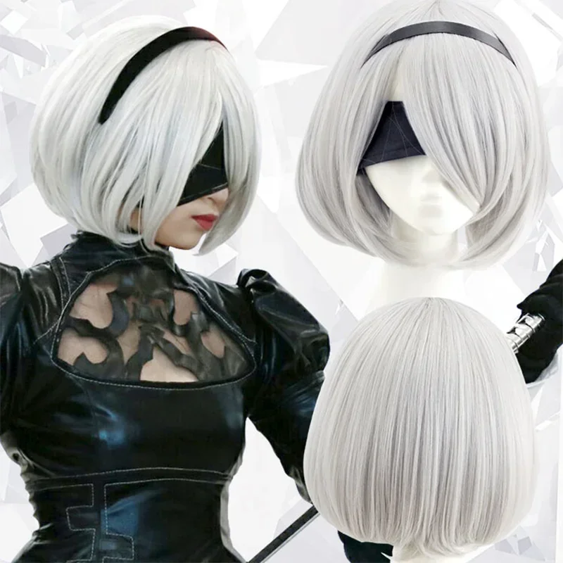 NieR: Automata 2B 9S Anime Cos Wig Silver Grey Short Straight Cosplay Synthetic Wig YoRHa No.9 Model S Wig