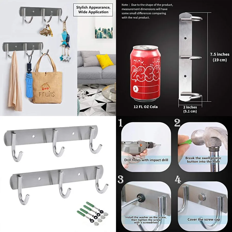 

Modern heavyduty wallmounted coat rack with 3 hooks for bathroom kitchen and entryway ideal for hanging coats towels belts keys