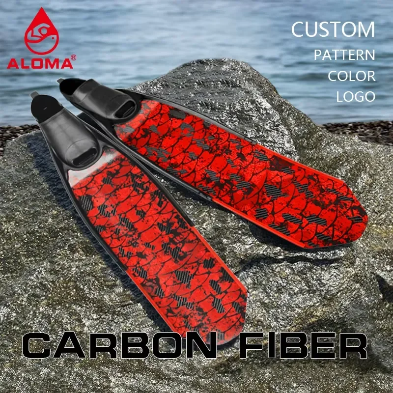 Novatech Global Aloma Custom Pattern 100% Pure Carbon Fiber Freediving Long Fins for Underwater Diving and Beach Use