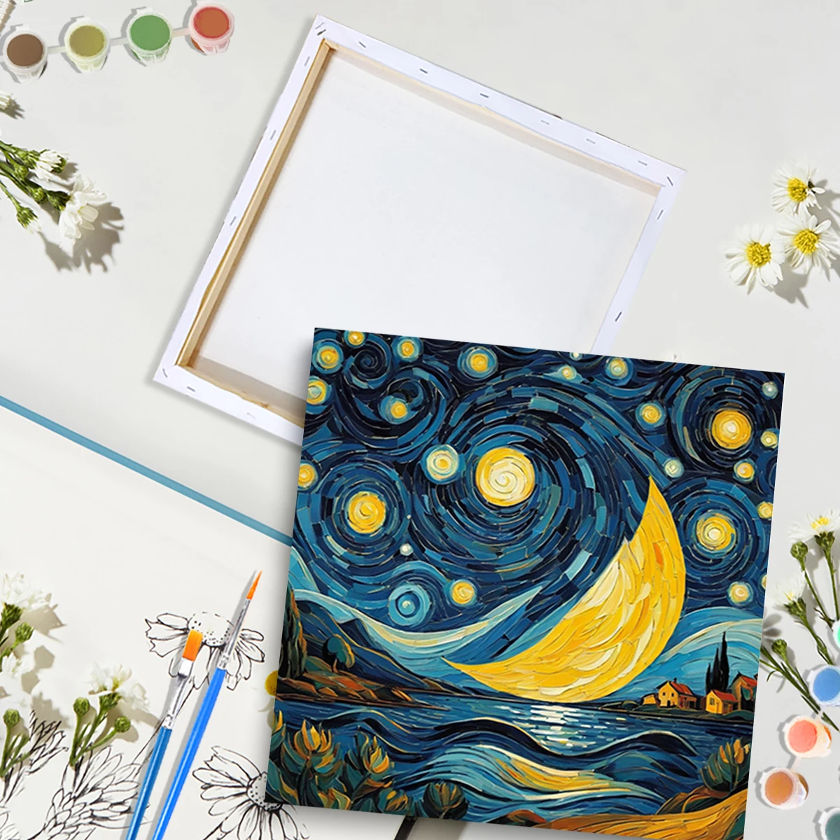 

RUOPOTY Frame Picture 20x20cm Diy Painting By Numbers Moon Sky Scenery Picture By Numbers Wall Decoration For Kids Gift