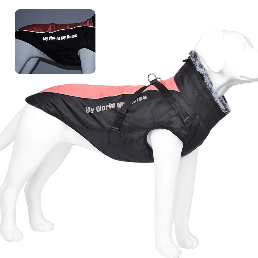 Winter Pet Clothes Waterproof Reflective Big Dog Punching Jacket Warm Dog Clothes