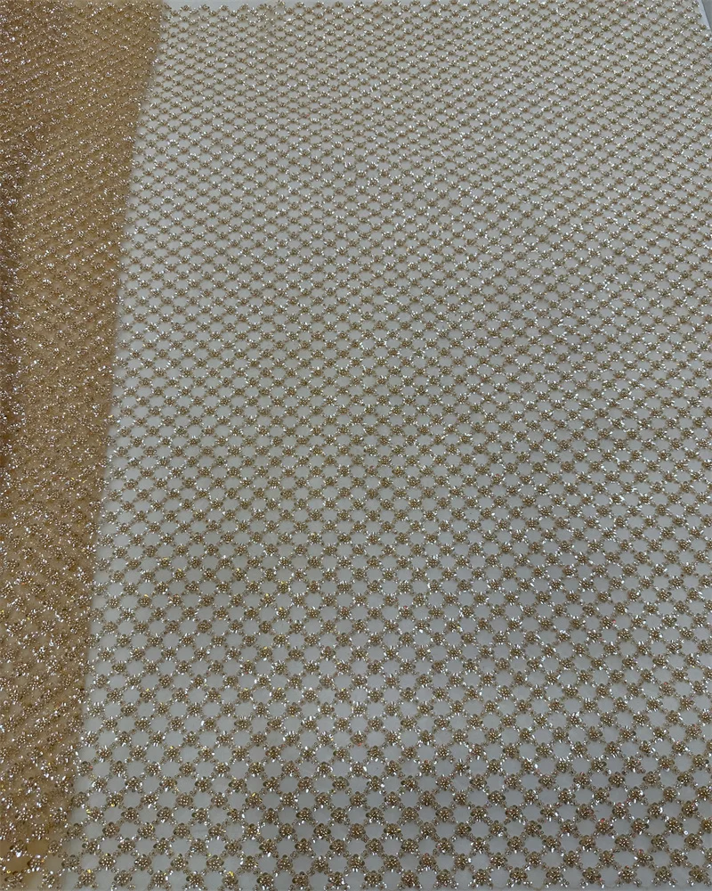 Ouro elegante artesanal miçangas bordado francês tule renda tecido para festa nigeriano luxo lantejoulas renda tecido casamento