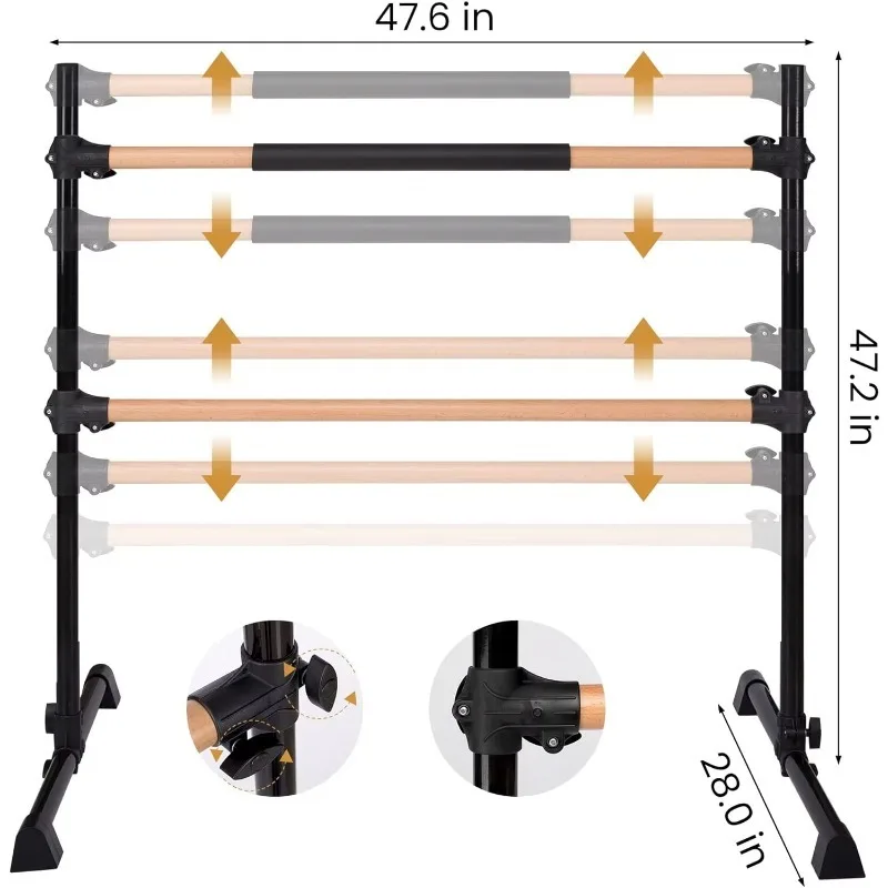 Sport Traditional Solid Wood Height Adjustment Ballet Barre System Dance Bar for Home Workout Dance