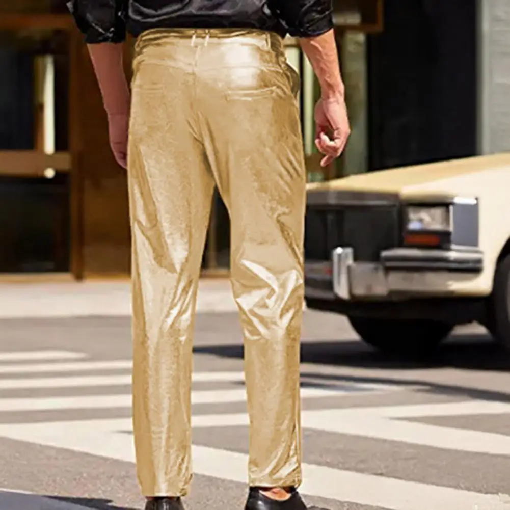 

Lightweight Men Casual Trousers Shiny Glossy Men's Club Pants with Reinforced Pockets Stylish Mid-rise Trousers for Casual Wear
