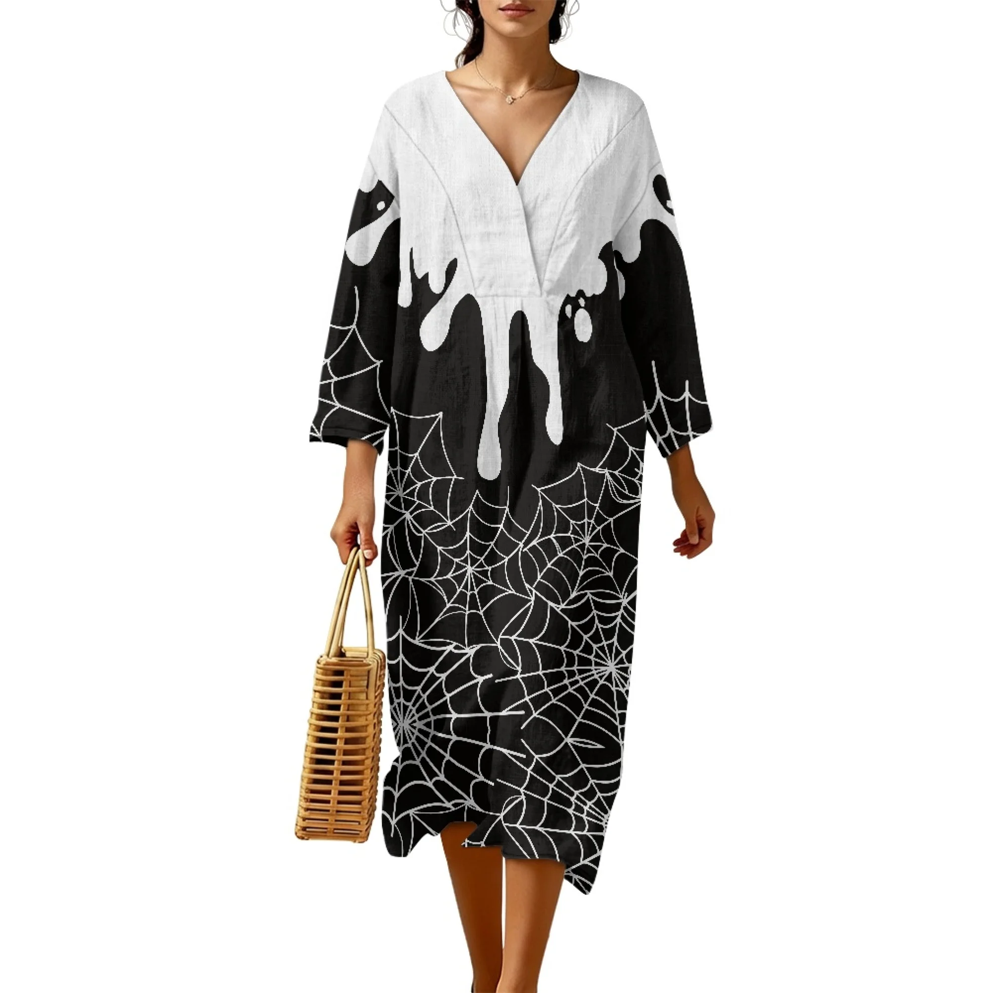 XIXIRIMIDO Vestidos Casuales de Lino para Halloween, Tallas Grandes, Rebajas para Mujer, Ropa Elegante con Estampado para el Hogar, Fiesta de Carnaval