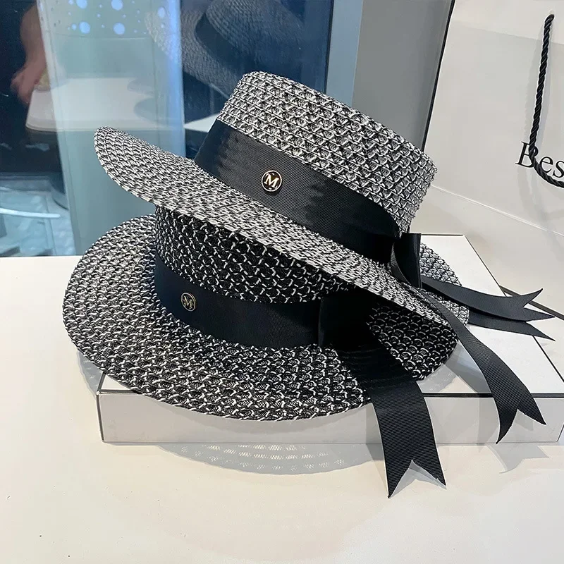 

Sun Hat Ladies s Wide Brim Straw Women Summer Cap Party Dress Black Bow Beach