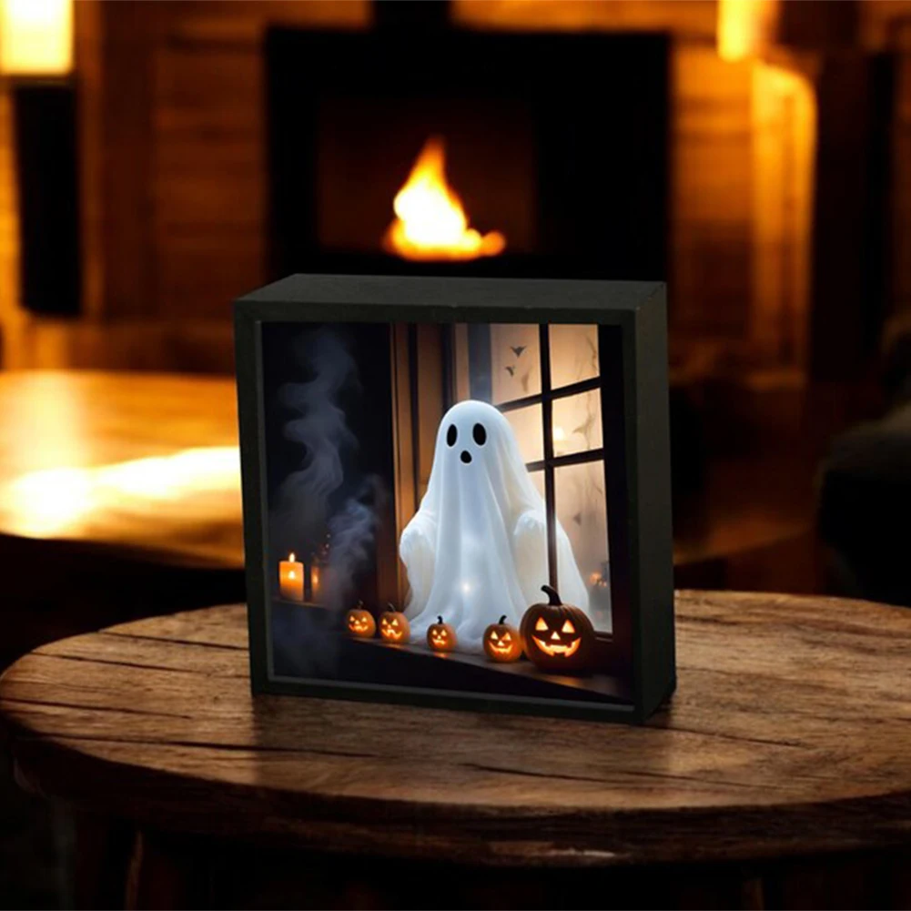 Luz nocturna de fantasma de Halloween con llama fantasma, lámpara de mesita de noche, lámpara de mesita de noche para decoración de sala de estar y dormitorio de Halloween