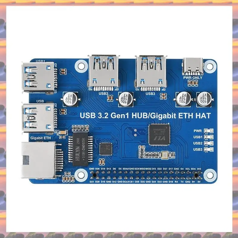 

(Flash Sale) Waveshare For Raspberry Pi USB 3.2 Gen1 HUB Gigabit ETH HAT Expansion Board USB 3.2 Gen1+1000M ETH Ports For Raspbe