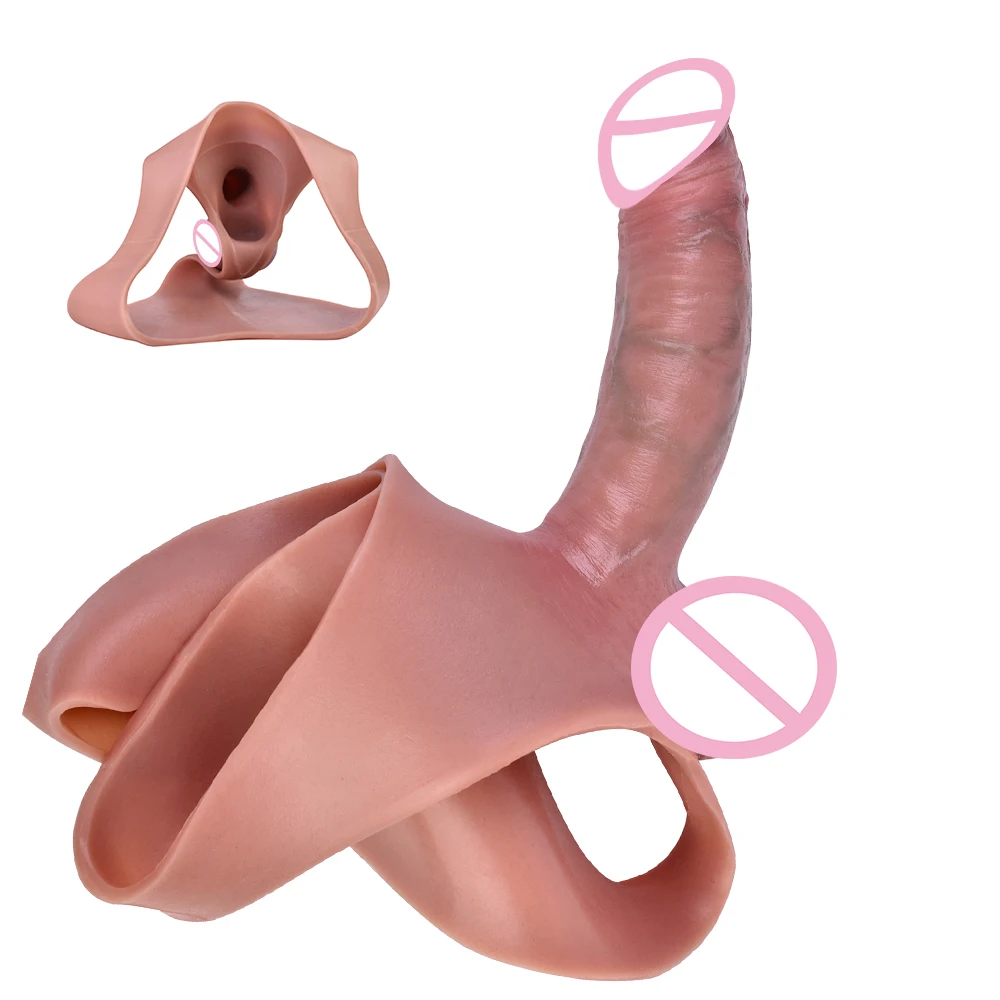 ORALSX Hollow Dildo Pants Skin Feeling Strapon Penis Sleeve Panties With Real Vein Male Reusable Condom Dick Enlargement Sex Toy