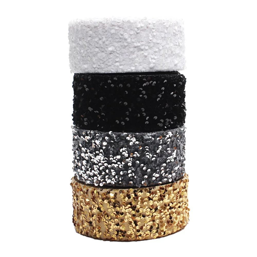 

3 inch Black White Gold Silver Sequin Ribbon 75mm for Hairbows Handmade Craft Materials 20yards/lot