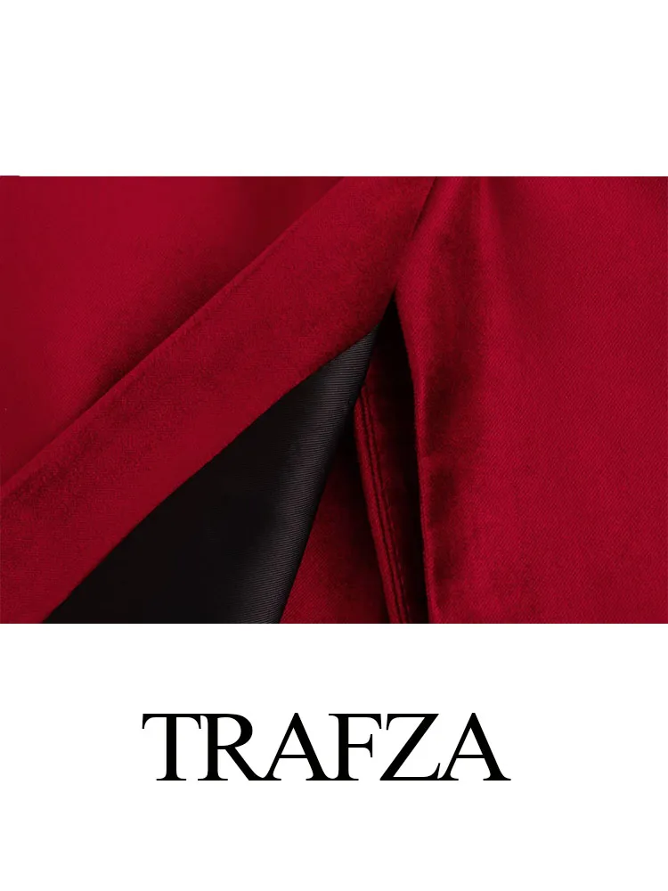 TRAFZA giacca da donna cappotti rosso colletto rovesciato maniche lunghe tasche decorare blazer primavera bottone singolo donna 2024 Trendy