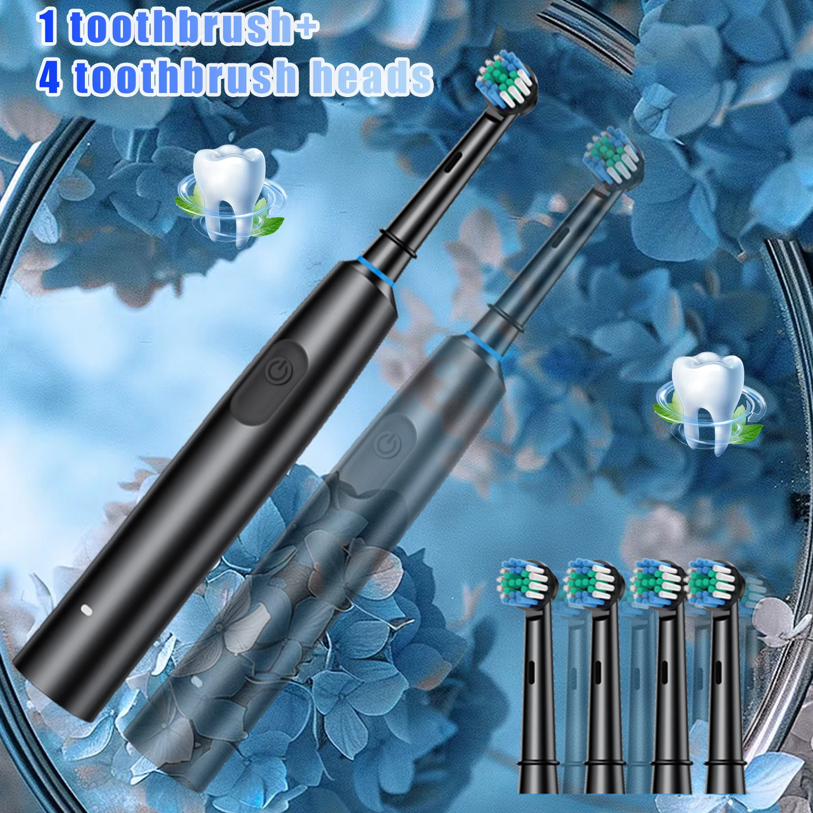 التنظيف الصباحي -5 أوضاع لفرشاة الأسنان الكهربائية البسيطة للبالغين، قابلة لإعادة الشحن، مع 4 رؤوس لفرشاة الأسنان البديلة