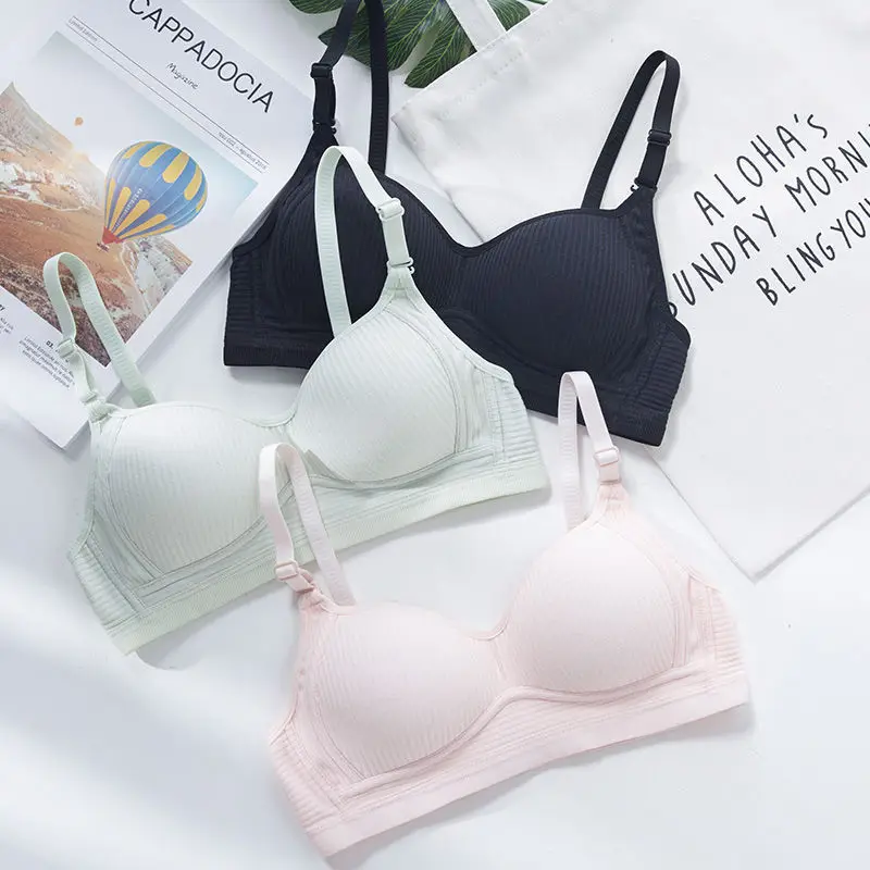 

Comfortable Thin Steel Ring Bra for Teenage Girls Underwear Gathered Design All Season Use U-Shape Cup Cotton Pad Included