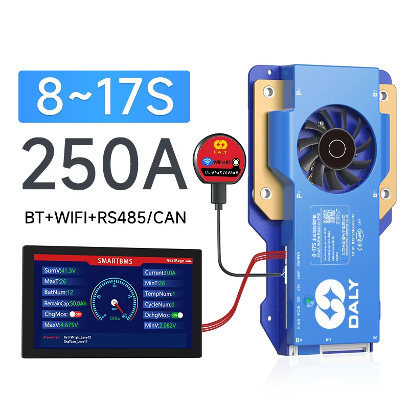 DALY Smart BMS 4S 12V 8S 24V 16S 48V 250A 300A 500A LiFePo4 Actieve balans BMS voor lithiumbatterij met LCD RS485 UART BT WIFI