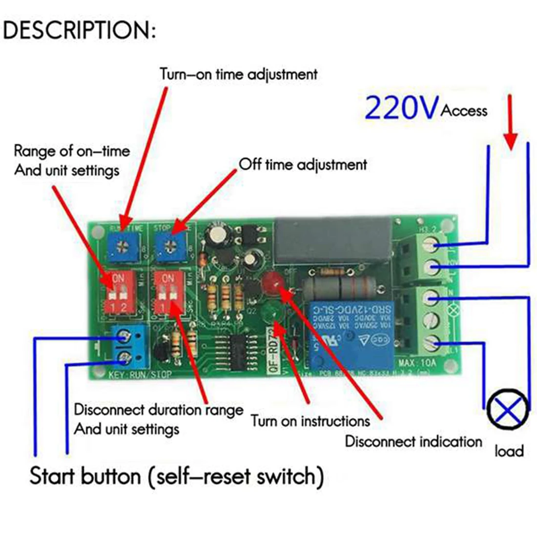 2PCs Dual Time Adjustable Cycle Delay Timing Relay Repeat on OFF Switch Infinite Loop Module AC 100V 110V 240V