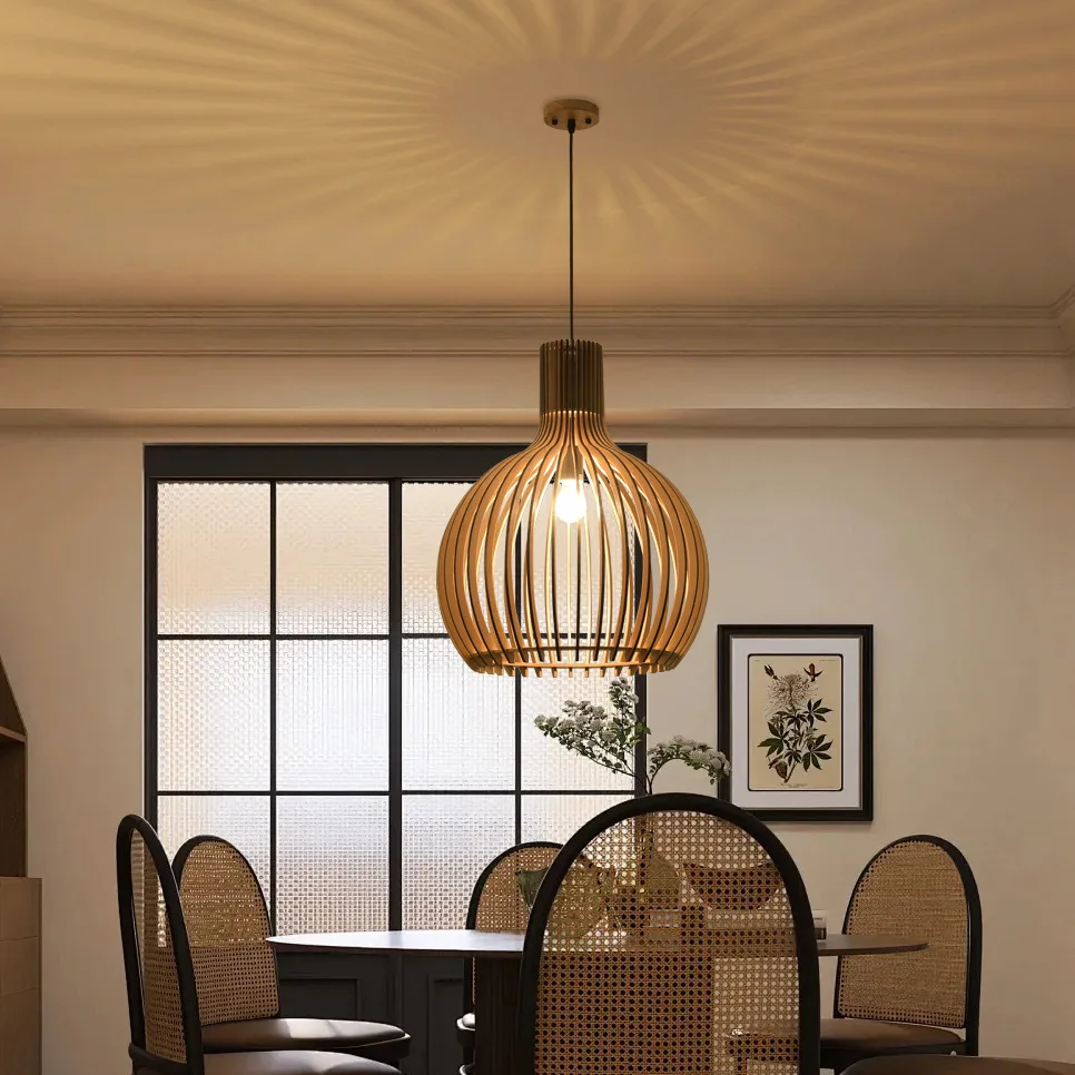 

Japanese Retro Wooden Art Birdcage Pendant Light Restaurant New Chinese Lantern Homestay Zen Tea Room Bedroom Bedside Decoration