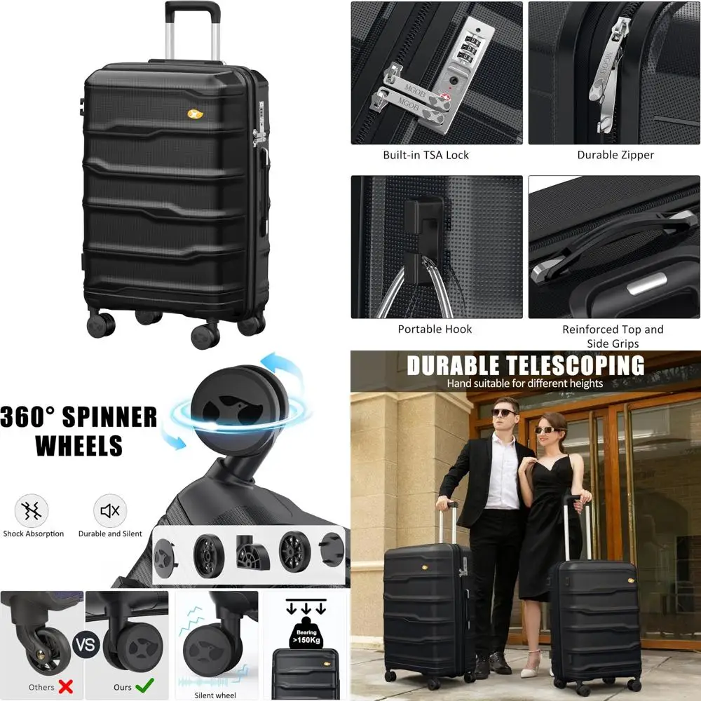 Maleta giratoria liviana de carcasa dura de 24 pulgadas con cerradura TSA, equipaje medio a cuadros para viajes