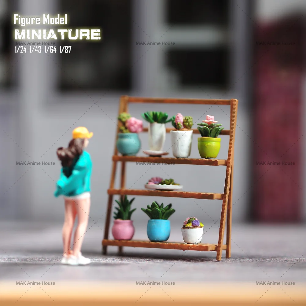 

1/87 1/64 1/43 1/24 Miniatures Figurine Potted Flower Racks Green Plants Figure 3D Print Diorama Model Creative Scene Prop Decor