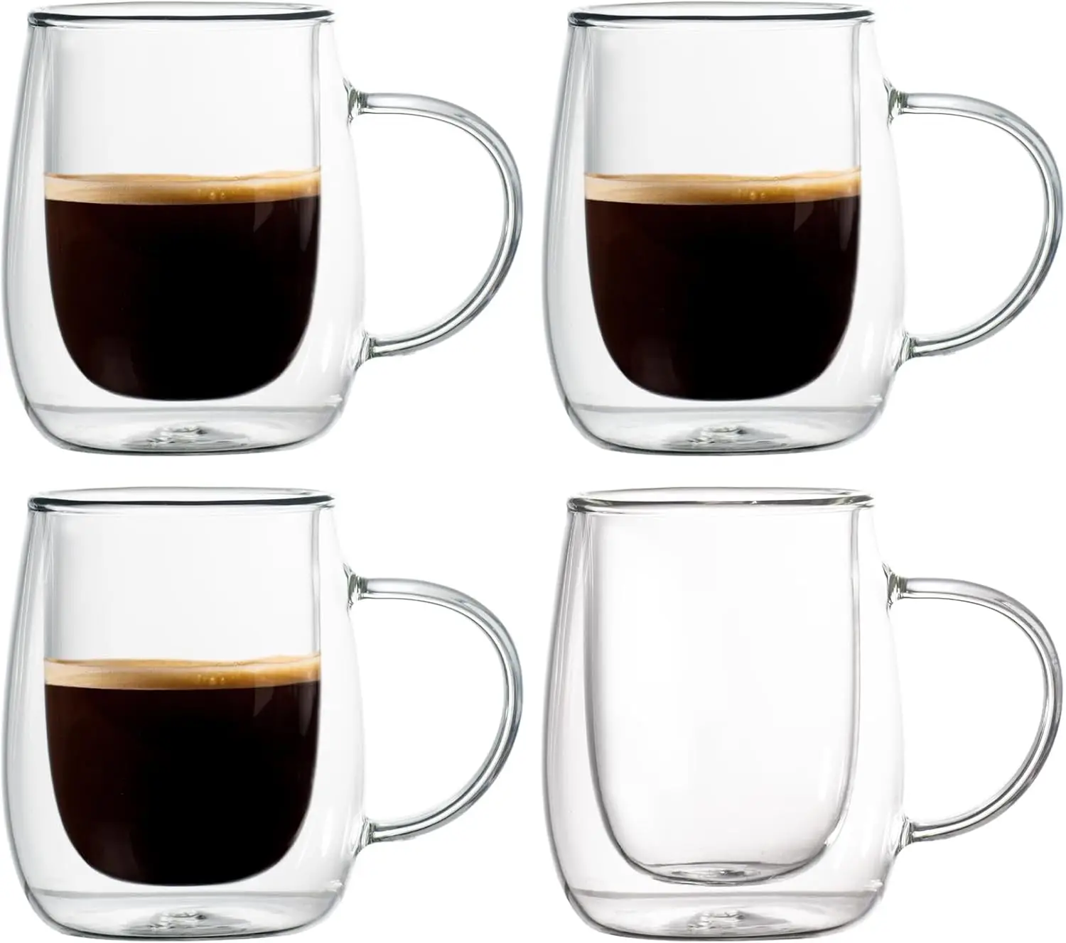 

Espresso Cups, 7.4oz/210ml Double Walled Glass Coffee Mugs Set of 4, Clear Hand Blown Insulated Glass Coffee Cups with Handle fo