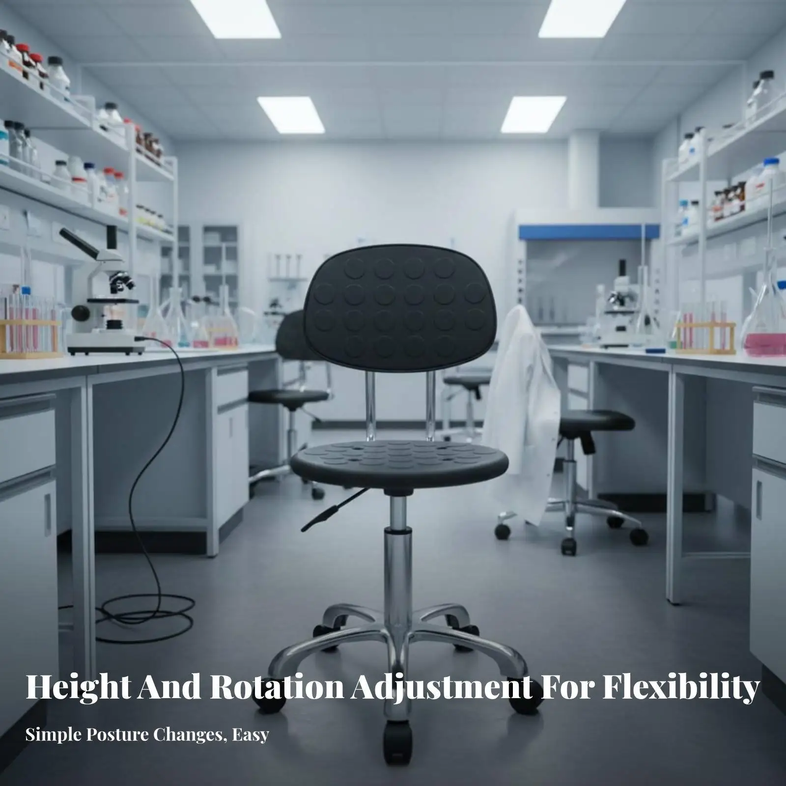 Swivel Lab Bench Anti PU Material Chair with Wheels Heavy Duty Adjustable Round Seat for Laboratory Office