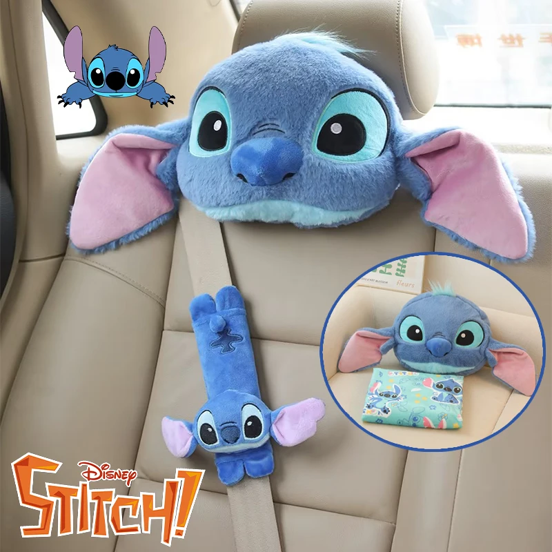 Disney Stitch Seat Belt Cover Cushion Pillow Cartoon Seatbelt Shoulder Pad Protector Soft Plush Anime Car Interior Decoration