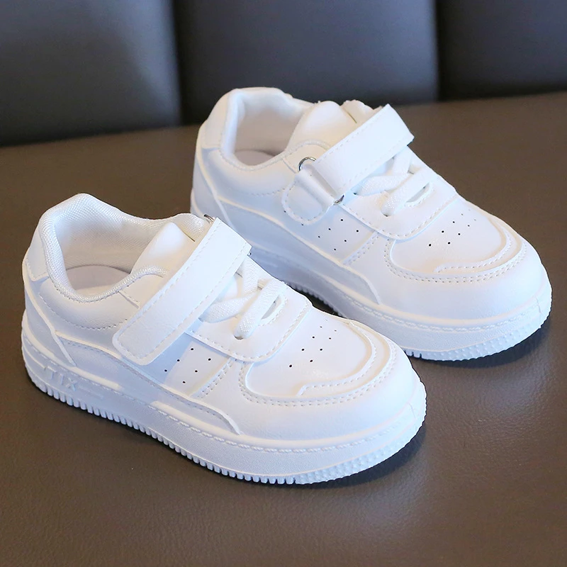 Casual Skate Shoes Spring Autumn Kids White Sneakers Smooth Leather Upper Soft Sole Comfortable Non Slip Lightweight Breathable