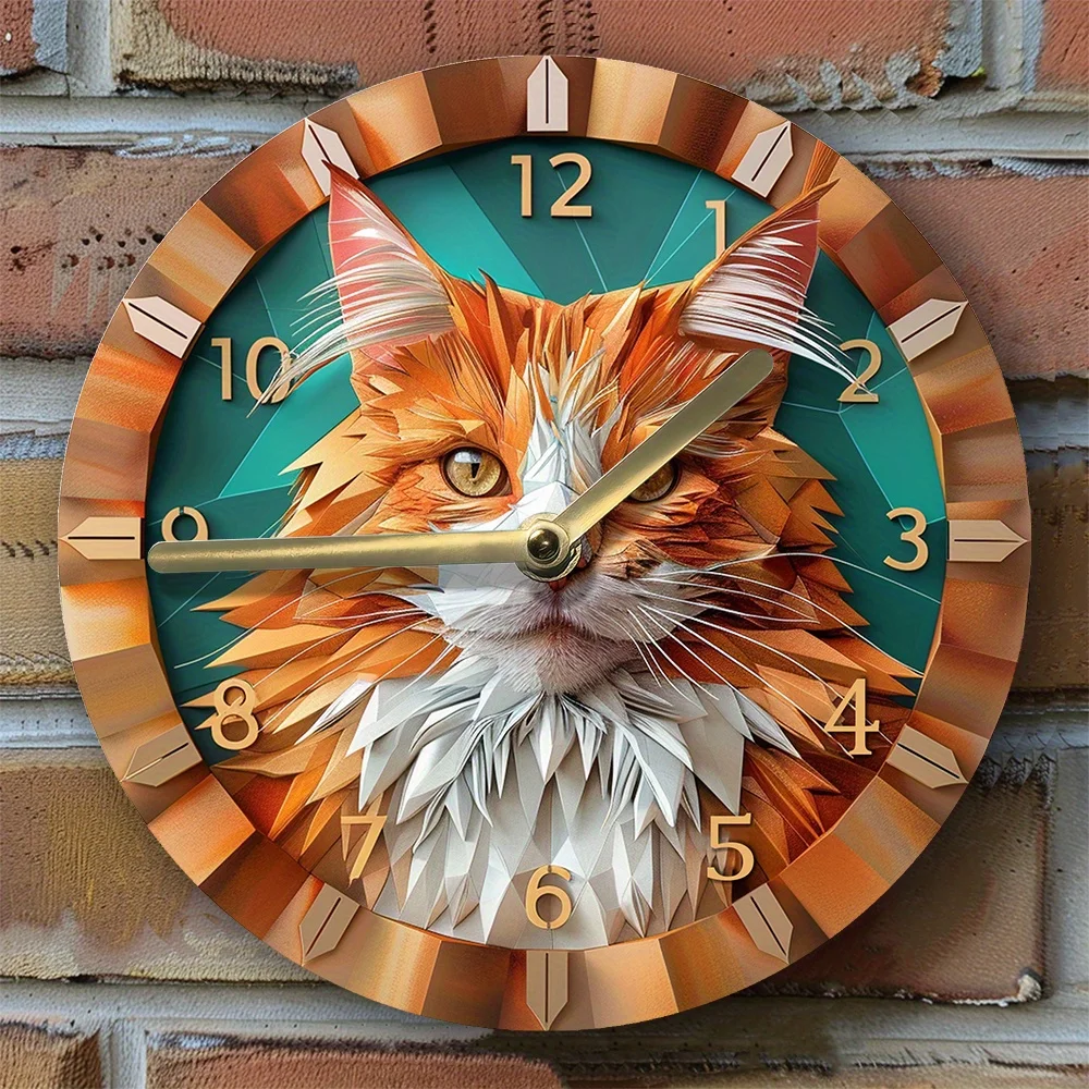 Maine Coon Themed Silent Aluminum Wall Clock - Diy, Perfect for Winter Entrance Decor & Christmas Gifts Wall Clock Modern Design