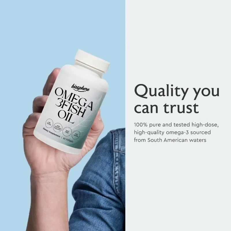 Omega 3 fish oil 1000 micrograms, 60 soft capsules, non GMO, no fishy smell