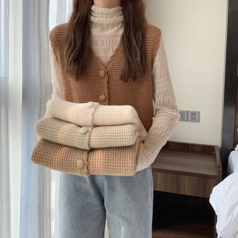 Sweater Vest Women Japan Style Loose V-neck Knitted College Ropa Lovely Minimalist All-match Harajuku Leisure Fashion Female BF