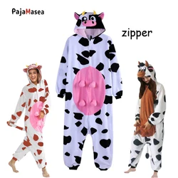 Adult New Zipper Cow Onesie Pajamas Women's Cosplay Costume Unisex Halloween Kigurumi Cartoon Party Jumpsuit