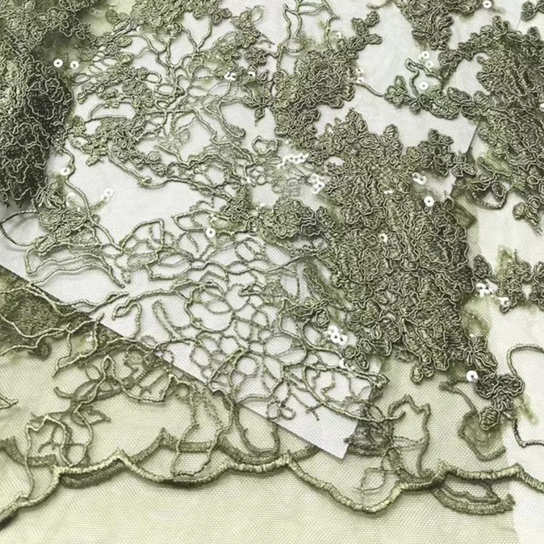 

French Mesh Floral Embroidery Lace Fabric Sequins Beaded African Nigerian High Quality 5 Yards for Wedding Party Dress Sewing