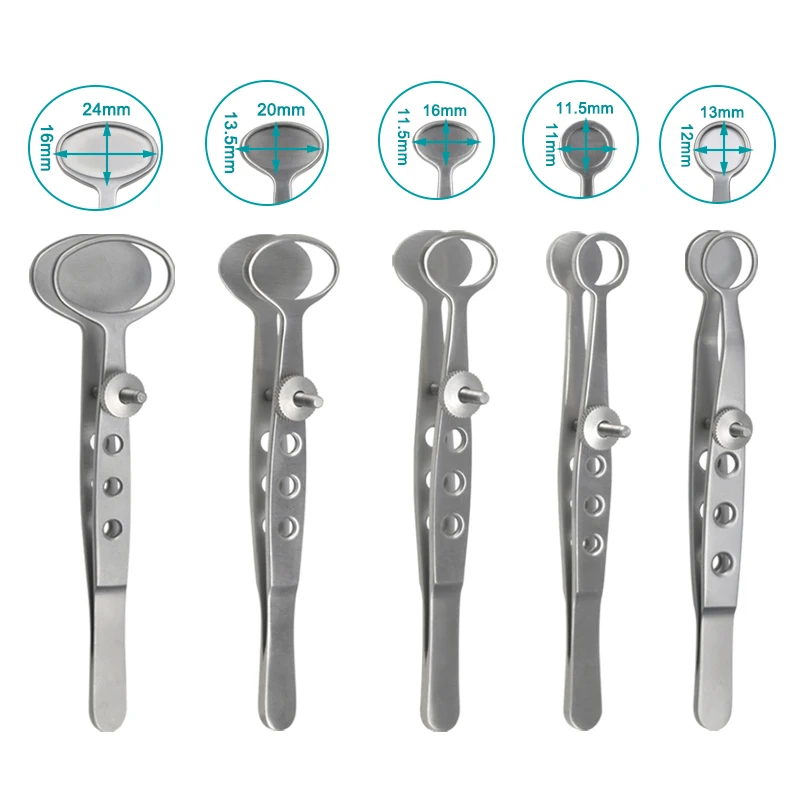 Pinset Forceps Chalazion baja tahan karat, instrumen kelopak mata oftalmik melengkung lurus