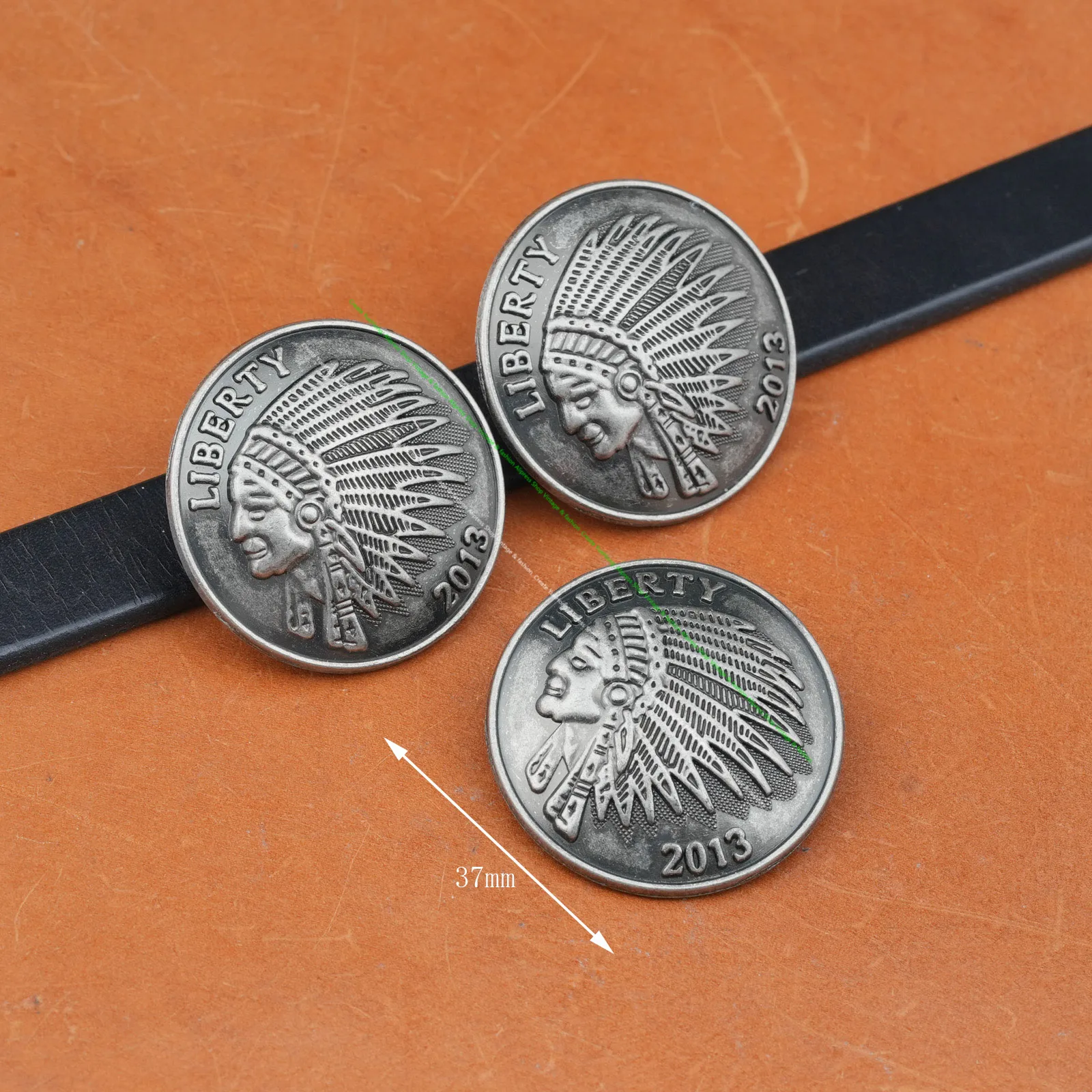 10PC 36mm Vintage Metal Biker Liberty Indian Head Motorcycle Leathercraft Belt Saddle Gaur Rodeo Cowboy Concho Screwback
