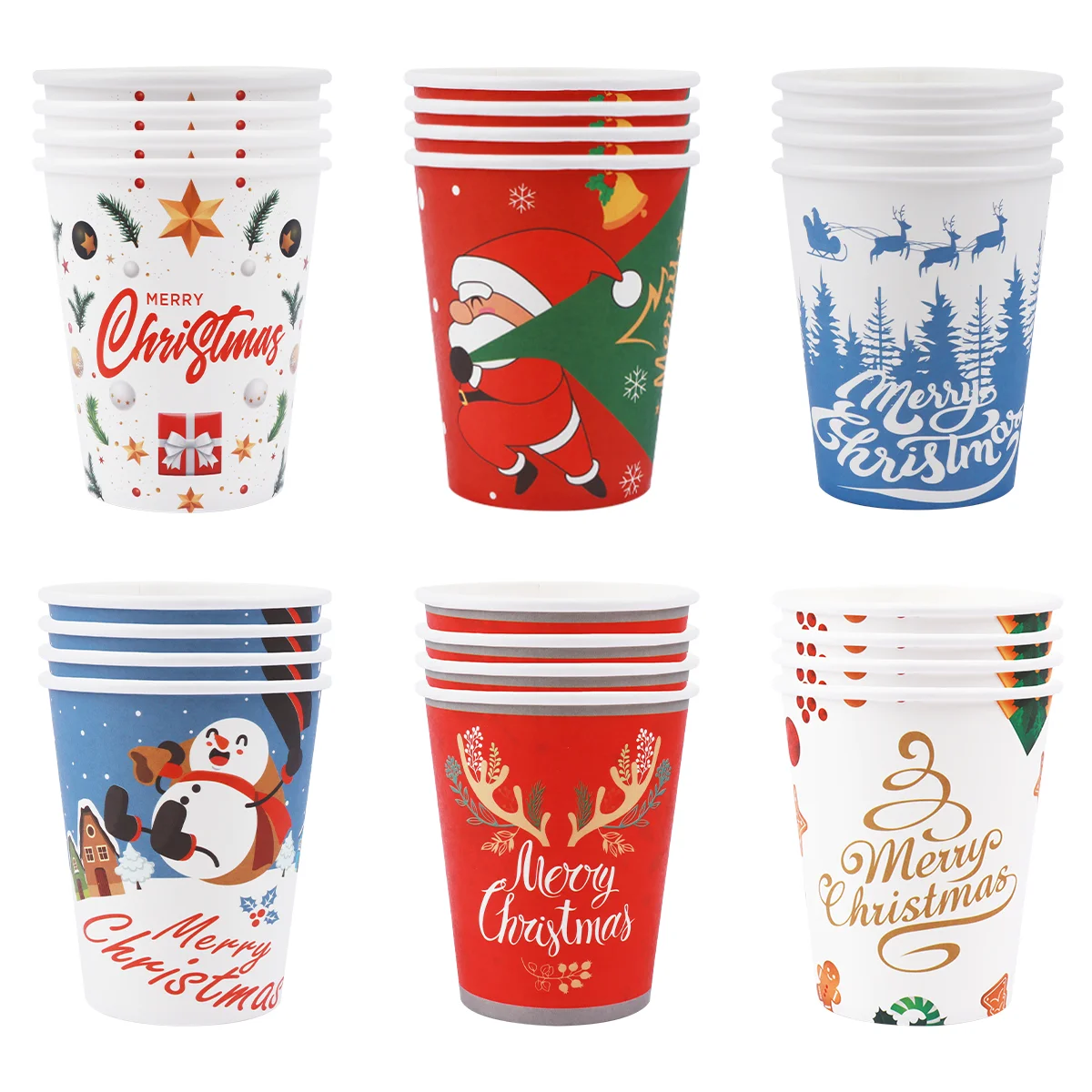 

10 Guest Marry Christmas Party Paper Cups 250ml Supply Children Santa Party Decorations Kids Disposable Tableware Sets New Year