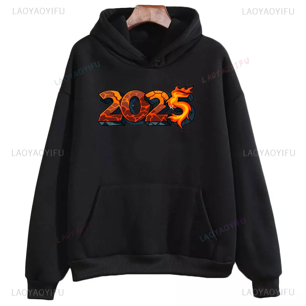 2025 A Prosperous New Year Woman Man Printed Hoodie Happy New Year Autumn and Winter Drop Shoulder Warm Sweatshirt Gift Hoody