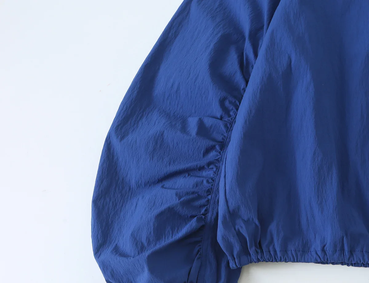 Vintage-Lichtjacke, einreihig, für Frühling und Herbst, Damenmantel, dünn, schick, lässig, mit Faltenärmeln, Stehkragen, High-Street-Top – Detail 4