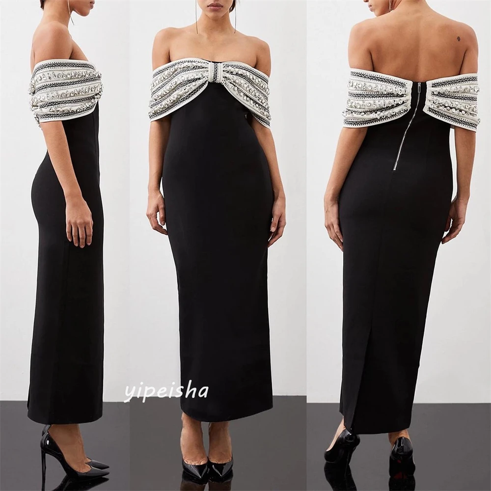 

Evening Saudi Arabia Jersey Beading Formal Evening A-line Off-the-shoulder Bespoke Occasion Gown Midi Dresses