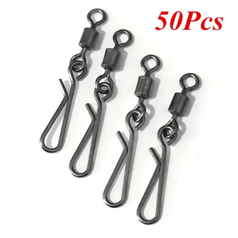 50 Pieces Stainless Steel Fishing Rolling Swivel with Hook Hook Fishing Accessories