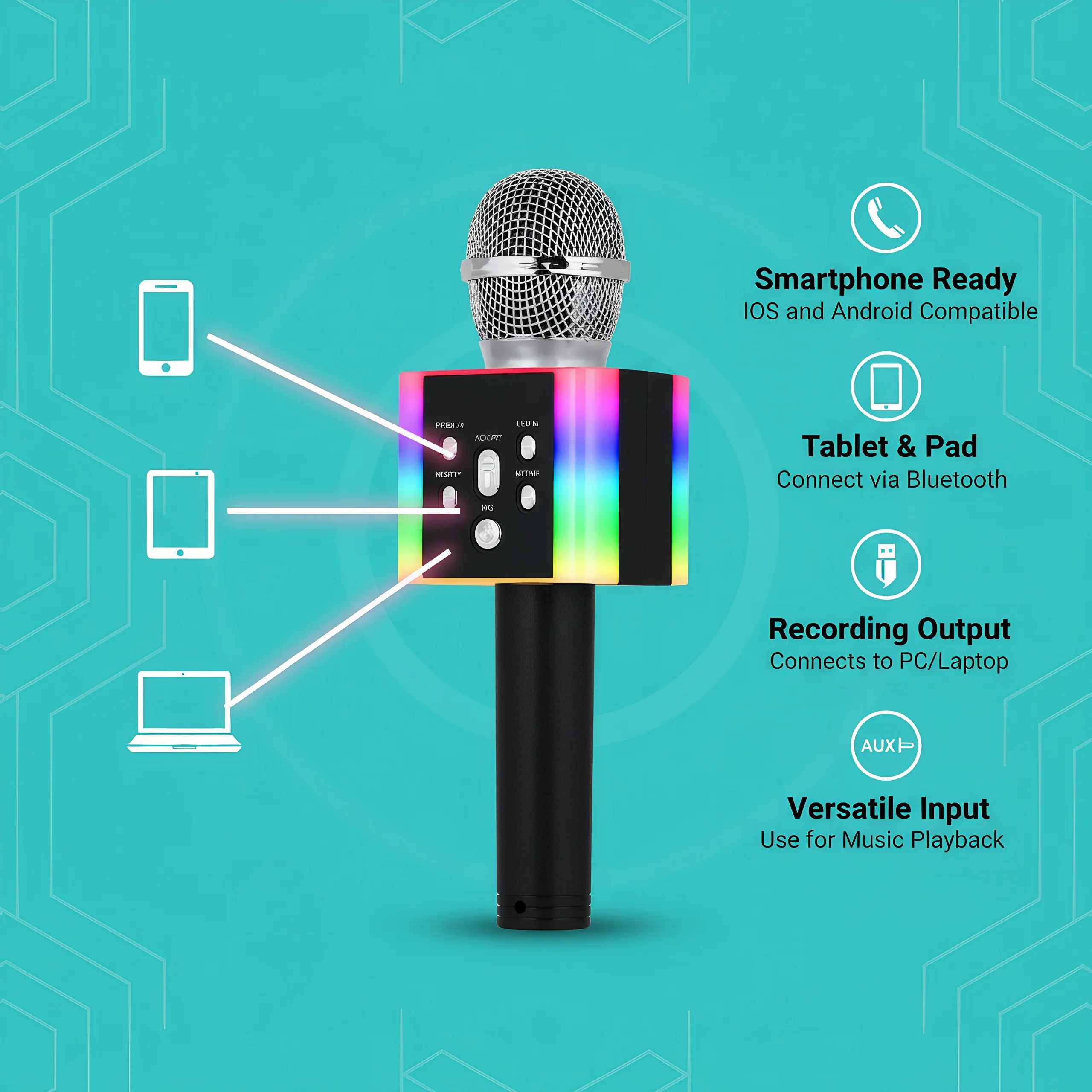 Portable Wireless Karaoke Microphone Bluetooth Speaker, FM Radio, Support USB/TF Card Playback, Magic Sound Effects